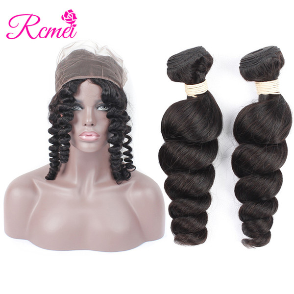 2 Bundles Peruvian Loose Wave With Closure 360 Lace Frontal Human Hair Extensions Peruvian Hair Bundles 8-28inch Rcmei Hair 3pcs/lot