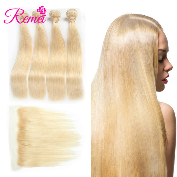 Rcmei 613 Blonde Color Peruvian Straight Hair With Lace Frontal 100% Human Hair 10-30inch 4 Bundles With 13*4 Frontal 5PCS/Lot Free Shipping