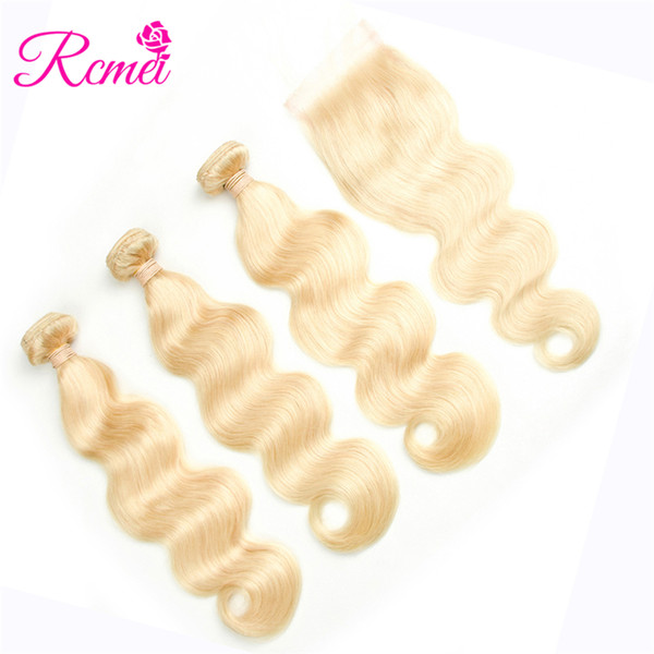 Rcmei Malaysian Body Wave 613 Blonde Hair 100% Human Hair Bundles 3 PCS With Lace Closure 4 PCS/packge 10-30 inch 