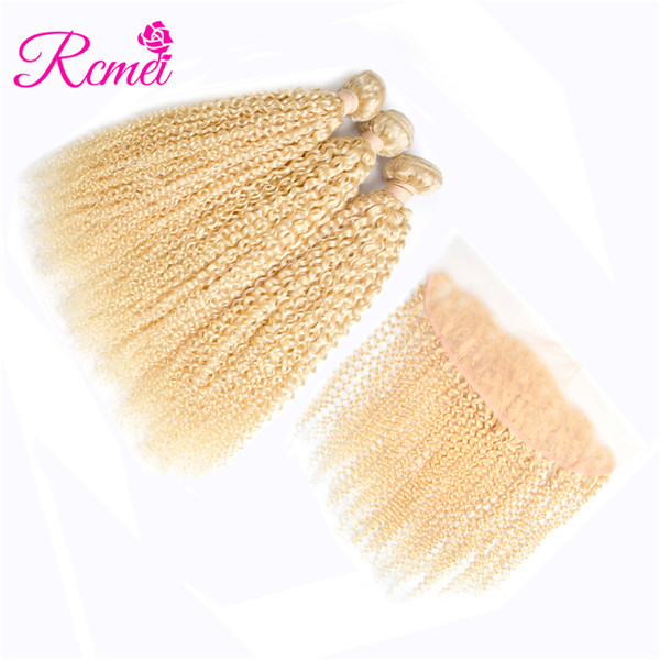 Rcmei Peruvian Huamn Hair Bundles With 13*4 Lace Frontal 613 Blonde Hair Weaving 3 Bundles 10-30 Inch