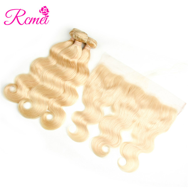 3 Bundles Body Wave Peruvian Human Hair 613 Blonde Bundles With Lace Frontal Pre-plucked with Baby Hair Virgin Hair Wefts 4Pcs Deal Rcmei