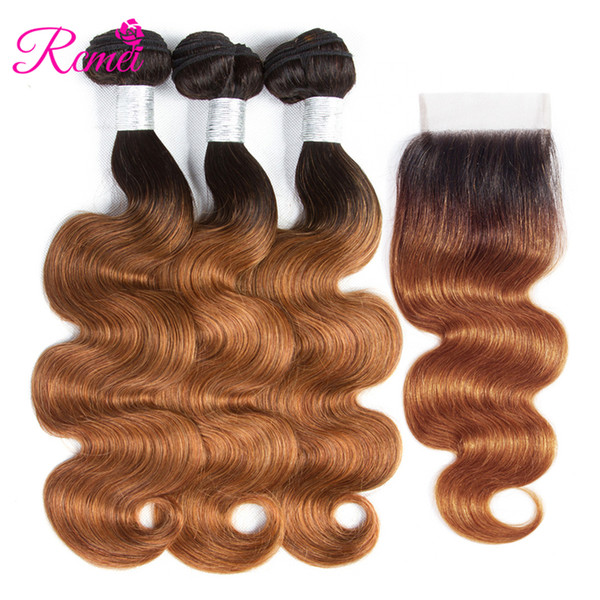 Rcmei Ombre Brazilian Body Wave Hair Bundles Human Hair 1b 30 Blonde 3 Bundles With Free Part Lace Closure 4 PCS/Lot