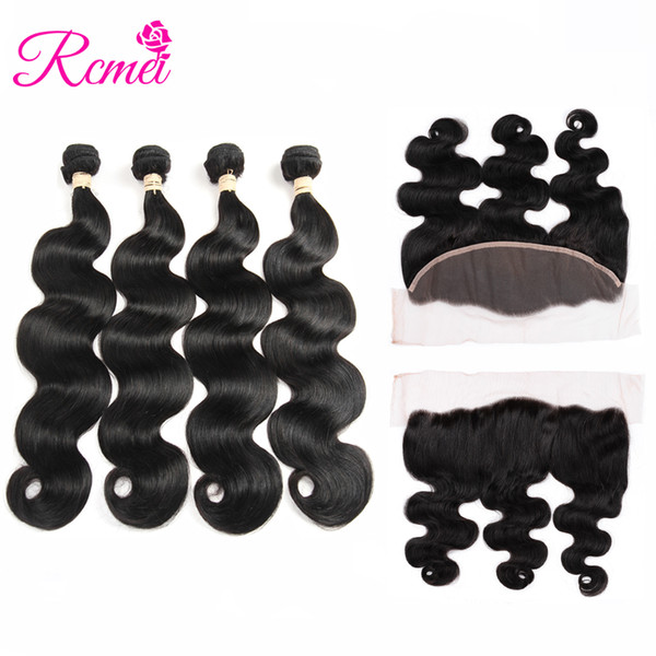 Rcmei Brazilian Body Wave Ear To Ear Hair 13*4 Frontal Closure With 4 Bundles Human Hair Bundles With Baby Hair 