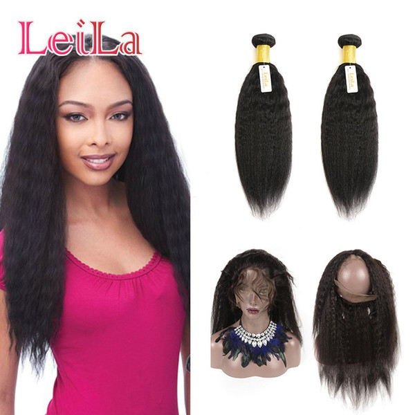 Malaysian 3 Pieces/lot 360 Lace Frontal Natural Hairline Bundles Kinky Straight Human Hair Wefts Weaves Closure Natural Color