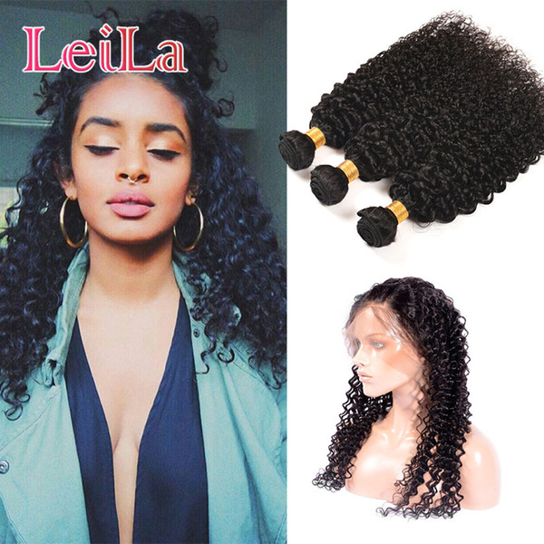 Indian Virgin Human Hair Leilabeautyhair Natural Color Bundles With 360 Lace Frontal 22.5
