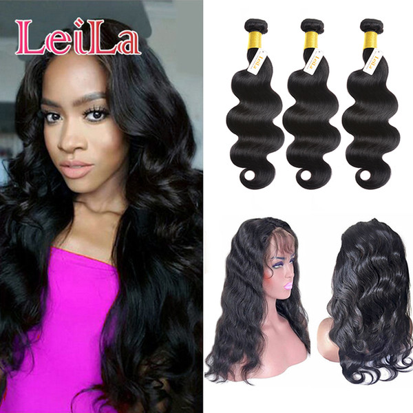 Pre Plucked 360 Lace Frontal with 3 Bundles Indian Body Wave Hair Unprocessed Human Hair Frontal Closure with Bundles Full 4 Pieces/lot