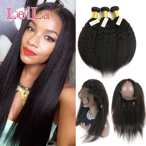 Malaysian 360 Lace Frontal With Bundles Natural Hairline Kinky Straight Pre Plucked Lace Frontal Human Hair Virgin Hair Coarse Yaki