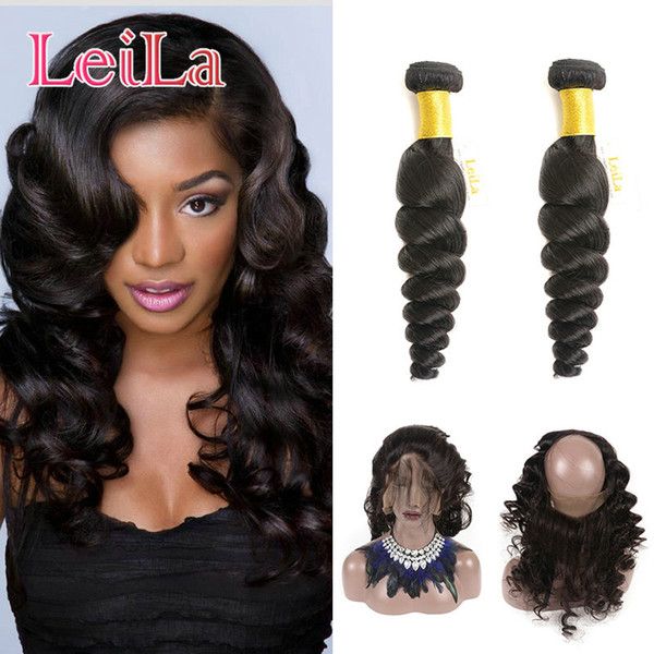 Indian Human Hair 360 Lace Frontal With 2 Bundles Loose Wave Natural Hairline adjustable Lace Band Human Hair Wefts With Closure