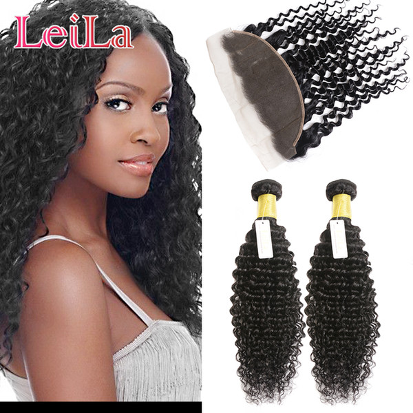 Brazilian Virgin Hair 2 Bundles With 13 X 4 Lace Frontal Ear To Ear Deep Wave 3 Pieces/set Hair Extensions Bundles With Frontal Human Hair