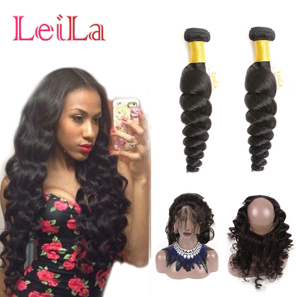 Brazilian Virgin Hair With Baby Hair Pre Plucked 3 Pieces Human Hair 2 Bundles One 360 Lace Frontal Loose Wave Bundles with 360 Lace Frontal