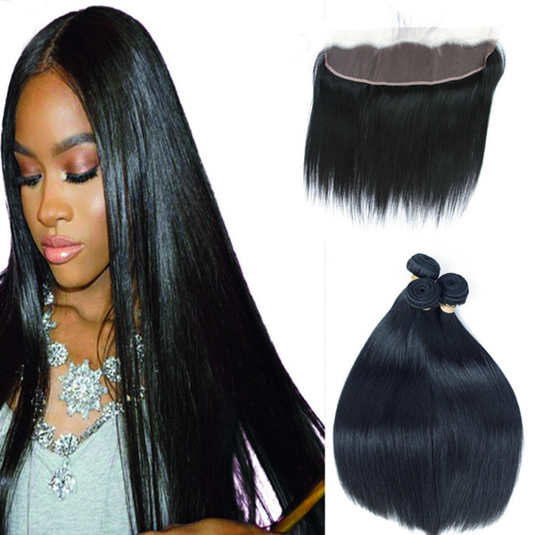 Leila 3 Bundle With Frontal Malaysian Straight Hair Weave Remy Human Hair Bundle and 13x 4 Lace Frontal Closure with Bundles