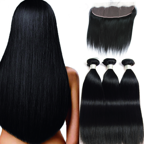 3 Bundles with Frontal 13*4 Straight Hair Bundles with Frontal Brazilian Human Hair Bundles with Frontal Closure Remy Hair