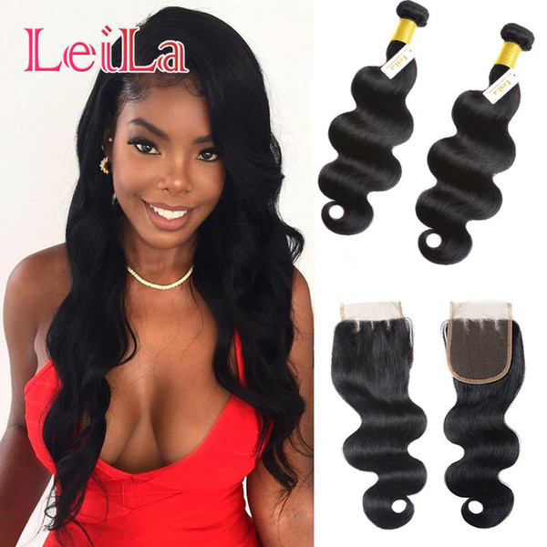 Malaysian Body Wave Bundles With Baby Hair 4X4 Lace Closure Human Hair Bundles With Lace Closure Middle Free Three Part 3pieces/lot