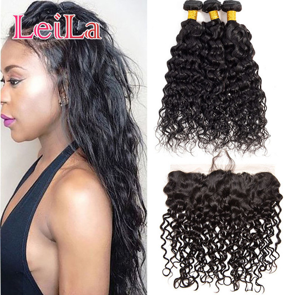 Malaysian Mink Human Hair Natural Color 3 Bundles With 13X4 Lace Frontal Ear To Ear Water Wave Bundles With Frontal 4Pcs/lot Hair Wefts