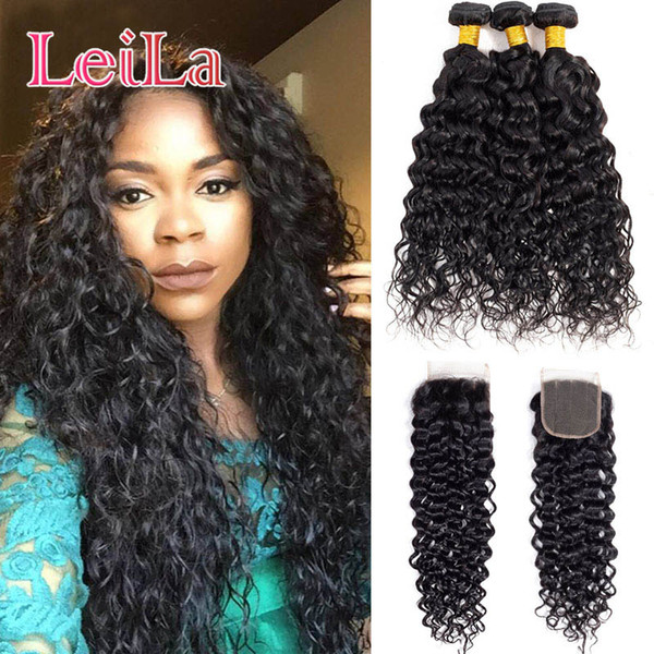 Indian Natural Color 3 Bundles With 13X4 Lace Frontal Pre Plucked Water Wave Bundles With Lace Frontal 4pcs/lot Water Weaves Human Hair