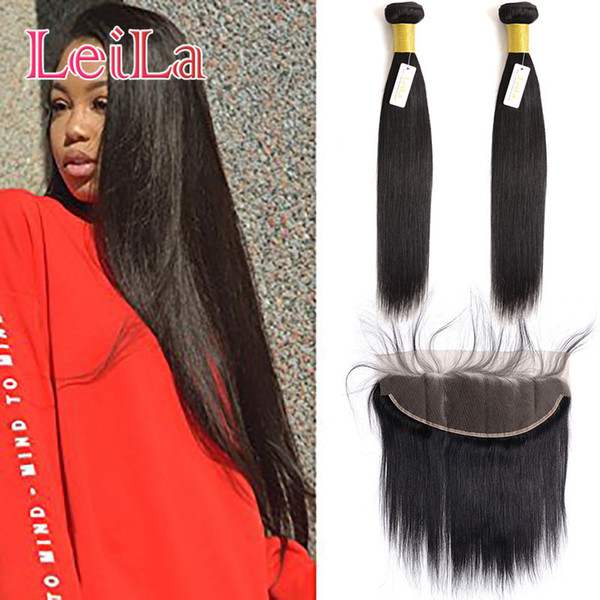 Brazilian 2 Bundles With Lace Frontal 13 By 4 Free Part Straight Hair Bundles With 13X4 Lace Frontal Human Hair Weaves 3Pcs/lot