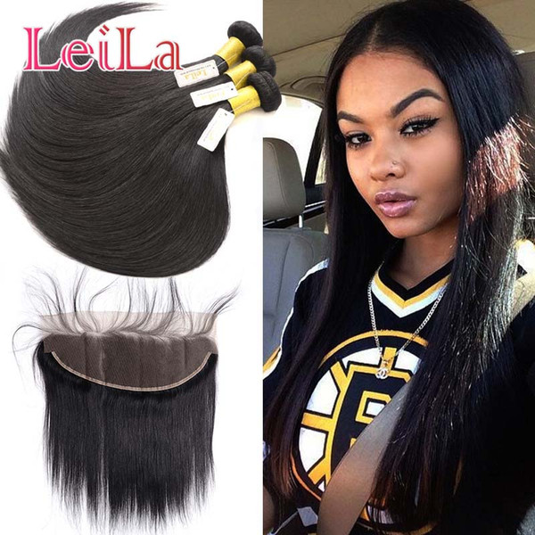 Malaysian Human Hair 3 Bundles With 13X4 Lace Frontal Straight Hair Free Part Ear To Ear Frontal With 3 Bundles Hair Extensions 4pcs One Lot