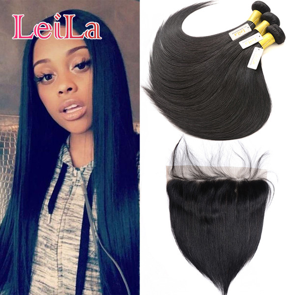 Mongolian Ear To Ear 13x4 Lace Frontal With 3 Bundles Straight Hair deep wave Kinky Straight Hair Wefts With Closure 4pieces/lot