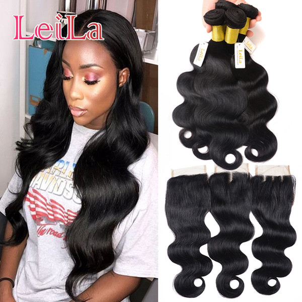 Mongolian 5pieces/lot Virgin Hair 3 Bundles With 4x4 Lace Closure Body Wave Double Wefts Hair Weaves With Closure Free Middle Three Part