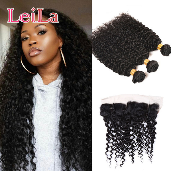 Indian Virgin Hair Kinky Curly 13x4 Lace Frontal With 3 Bundles Mink Human Hair Swiss Lace Frontal Kinky Curly 4pieces/lot