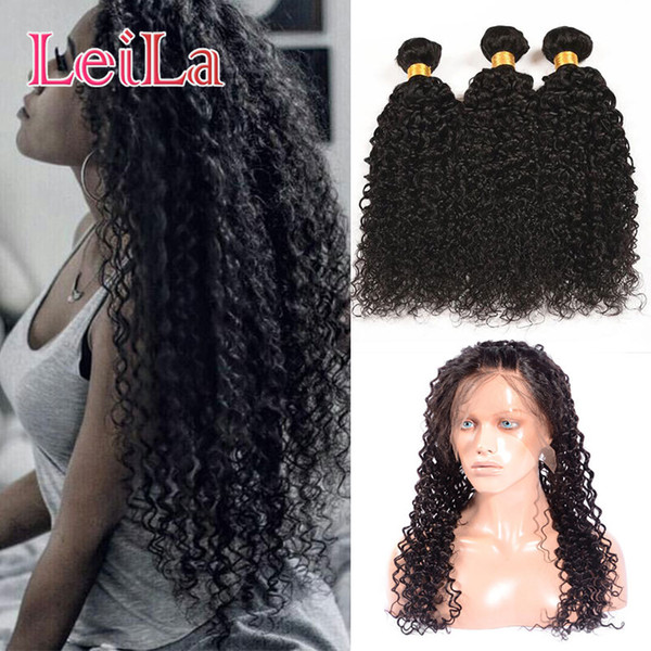 Peruvian Human Hair Kinky Culry 3 Bundles With 360 Lace Frontal Pre Plucked Kinky Curly 4 Pieces/lot Leilabeautyhair