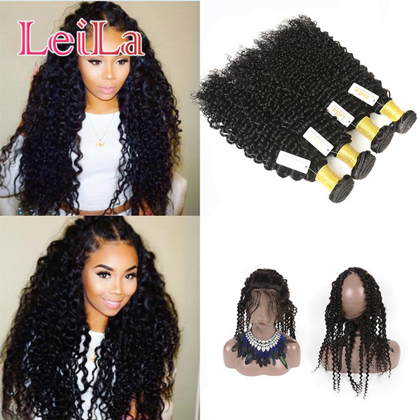 Human Hair 360 Lace Frontal With Hair Bundles Indian Virgin Hair Bundles With Closure Natural Color Deep Wave Curly Extensions From Leila