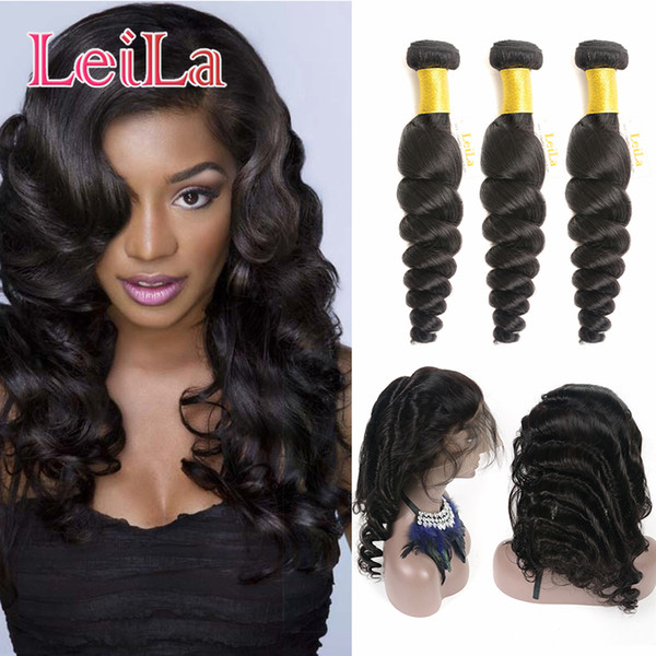 Indian Loose Wave 3 Bundles With 360 Lace Frontal Lace Band Loose Wave Human Hair Wefts with Closure Frontal 4 Pieces/lot