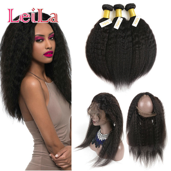 Brazilian Virgin Hair 360 Lace Frontal With Bundles Natural Hairline Kinky Straight Pre Plucked Baby Hair Frontal Human Hair 4Pieces/lot