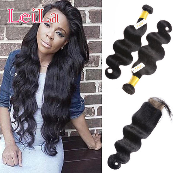 Peruvian Virgin Hair Extensions With 4X4 Lace Closure 3pieces/lot Body Wave Human Hair Bundles With Closure Baby Hair Wefts With Closure