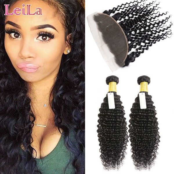 Peruvian 2 Bundles With Ear To Ear 13 X 4 Lace Frontal Deep Wave Hair Weaves Extensions Bundles With Frontal Human Hair 3 Pieces/lot