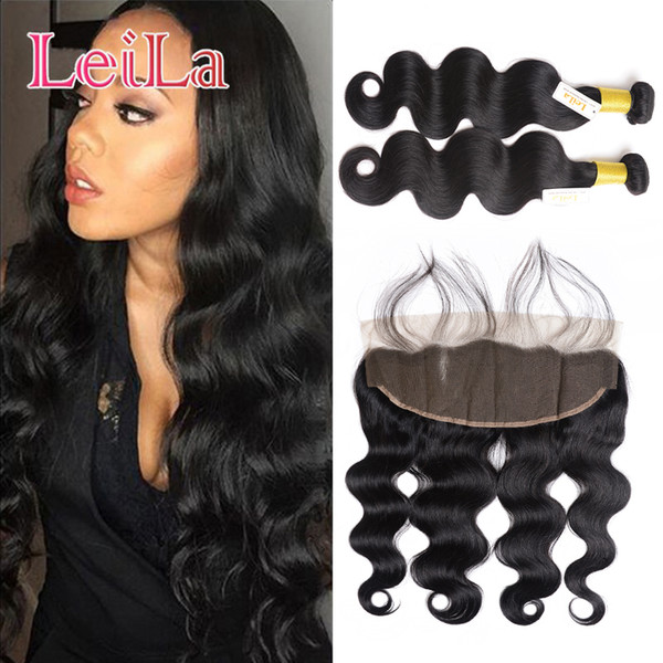 Malaysian 2 Bundles With 13 X 4 Lace Frontal 3Pcs/set Body wave Human Hair Virgin Hair Wefts With Closure