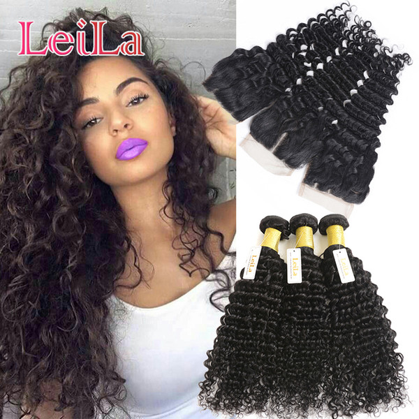 Brazilian 3 Bundles With 4X4 Lace Closure Baby Hair 4Pieces/lot Hair Extensions Wefts With Closure Natural Color