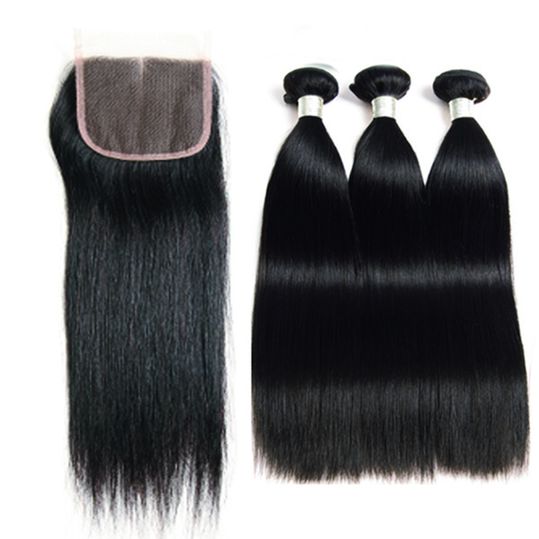 Malaysian Straight Hair Bundles With Frontal Closure Human Hair 3 Bundles With Closure 4*4 Remy Hair Weave Extensions