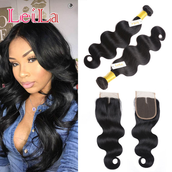 Brazilian Virgin Human Hair Bundles With 4X4 Lace Closure Middle Free Three Part Body Wave Hair Extensions With Lace Closure 8-30inch