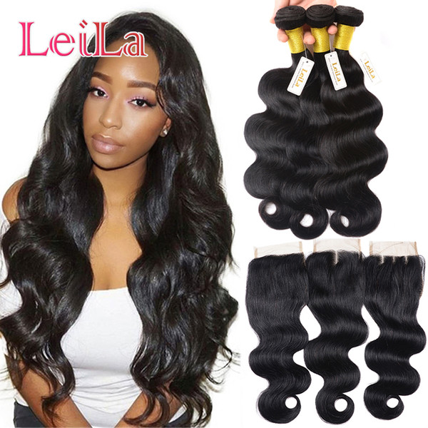 Mongolian Human Hair Extensions With 4X4 Lace Closure 4pieces/lot Bundles With Closure Baby Hair Body Wave Straight 95-100g/piece