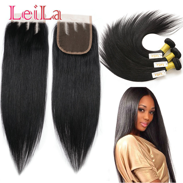 Mongolian Virgin Hair Bundles With 4x4 Lace Closure With Baby Hair Silky Straight Human Hair Wefts With Closure 4pieces/lot