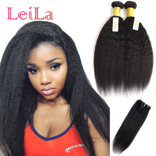 2 Bundles With Lace Closure 3 Pieces Kinky Straight Peruvian Virgin Human Hair Bundles With 4x4 Closure Hair Extensions