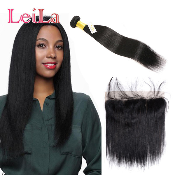 Straight Hair One Bundle With Lace Frontal 13 X 4 Pre Plucked Ear To Ear Lace Band Middle Lace Color Indian Human Hair 2 Pieces/lot