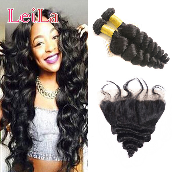 Peruvian Unprocessed Human Hair Pre Plucked Baby Hair 2 Bundles With 13 X 4 Lace Frontal Loose Wave Virgin Hair Extensions From Leila