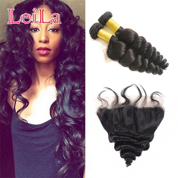 Brazilian Virgin Hair 2 Bundles With 13 X 4 Lace Frontal Pre Plucked Baby Hair Loose Wave Human Hair Extensions Natural Color