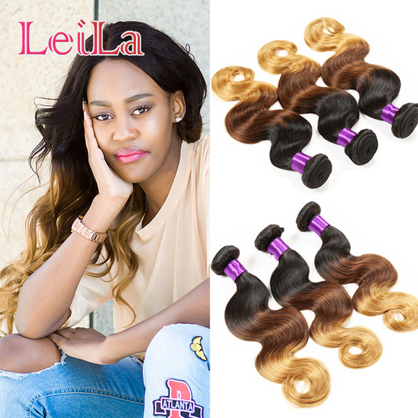 Peruvian Human Hair Bundles Ombre Hair Extensions Body Wave 95-100/g Three Tone 1B/4/27 Hair Products