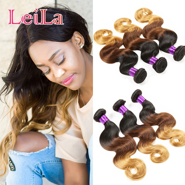 Malaysian 3Pcs/Lot Ombre Human Hair Bundles Ombre Hair Extensions Body Wave Hair Weave 8-26inch Three Tone 1B/4/27