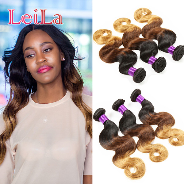 Indian Human Hair 3 Bundles 1B/4/27 Body Wave Hair extensions 95-100/g Three Tone Color 1B/4/27