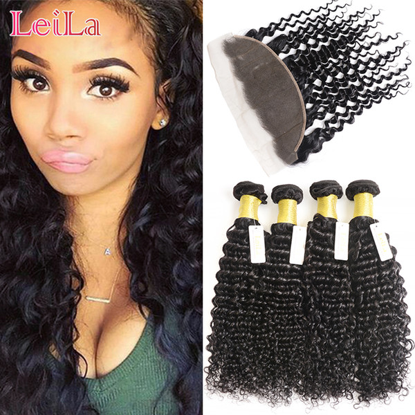 Malaysian Ear To Ear 13 X 4 Lace Frontal With 4 Bundles Deep Wave Virgin Human Hair Wefts with Closure Frontal Deep Wave