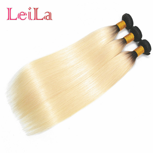 Leila Lace Frontal Closure With Straight Bundles 1B/613 Blonde Ombre Color Remy Brazilian Human Hair Weave 100% Human Hair Weave