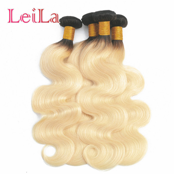 Leila Lace Frontal Closure With Straight body Bundles 1B/613 Blonde 613 Ombre Color Remy Peruvian Human Hair Weave 3 Bundles With Frontal