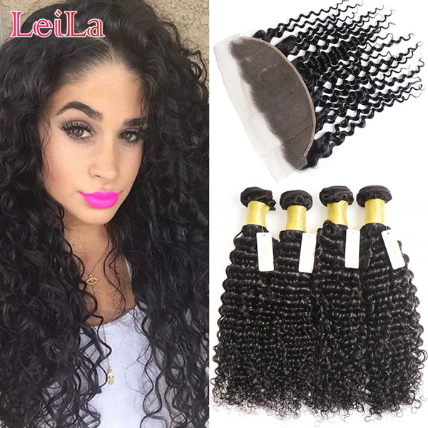 Peruvian 4 Bundles With Ear To Ear 13 X 4 Lace Frontal Deep Wave 100% Unprocessed Human Hair Wefts with Frontal Closure Deep Wave