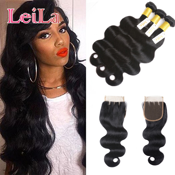 Mongolian 3 Bundles With Baby Hair Lace Frontal 4X4 Body Wave Virgin Human Hair Extensions Bundles With 4x4 Lace Closure