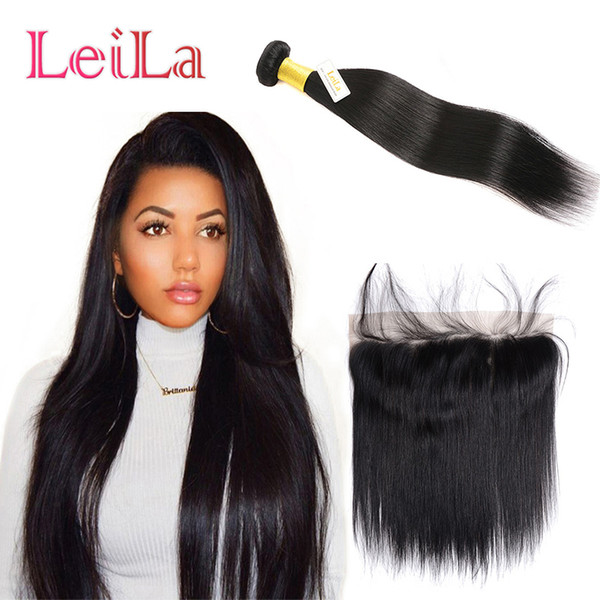 Brazilian Virgin Human Hair one Bundle With 13 X 4 Lace Frontal Straight Hair Extensions 2 Pieces/lot Bundle With Pre Plucked Lace Frontal