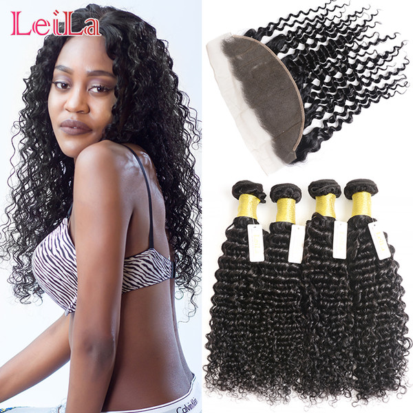 13 x 4 Lace Frontal With Brazilian Hair 4 Bundles Deep Wave Unprocessed Human Hair Wefts with Closure Hair Extensions 5 pieces/lot